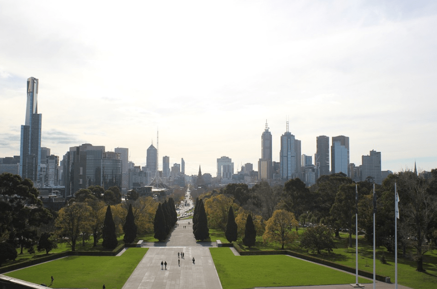 trees, lawn, and skyscrapers in Melbourne